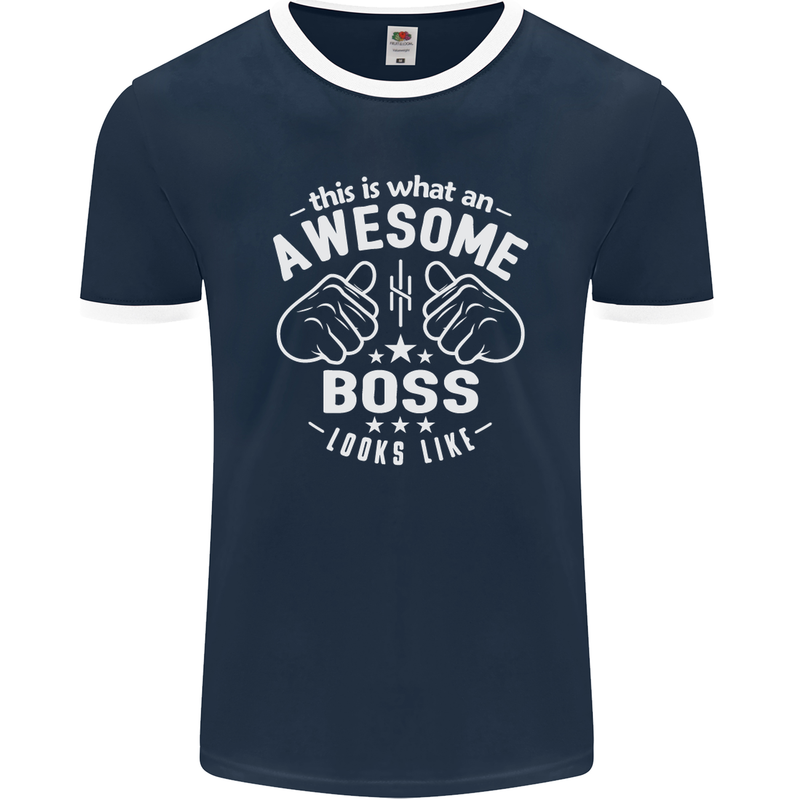 This Is What an Awesome Boss Looks Like Mens Ringer T-Shirt FotL Navy Blue/White