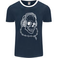 Music A Skull Wearing Headphones Mens Ringer T-Shirt FotL Navy Blue/White