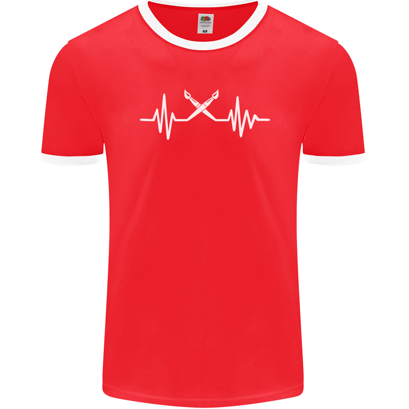 Pulse Artist Art Teacher Fine ECG Mens Ringer T-Shirt FotL Red/White