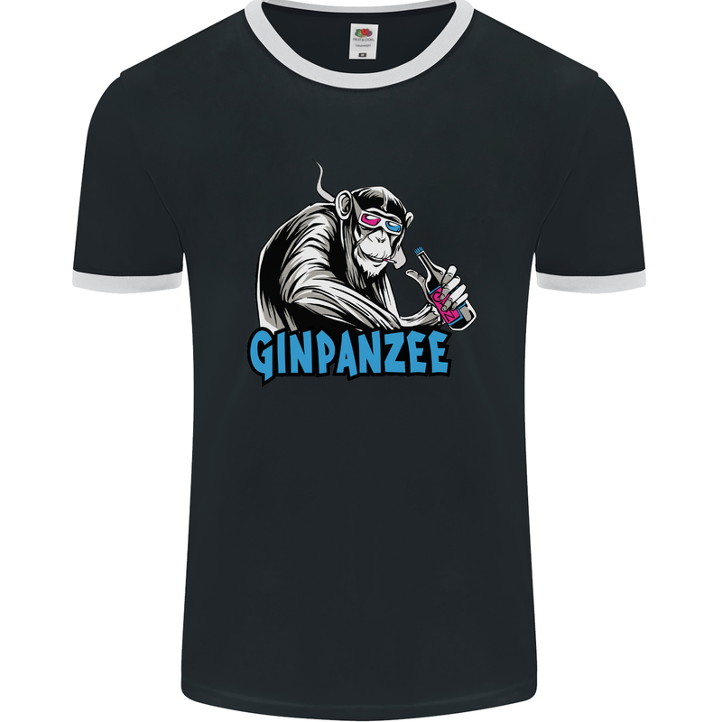 Ginpanzee Funny Gin Drinker Monkey Alcohol Mens Ringer T-Shirt FotL Black/White