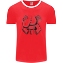 An Elephant Drinking Coffee Mens White Ringer T-Shirt Red/White