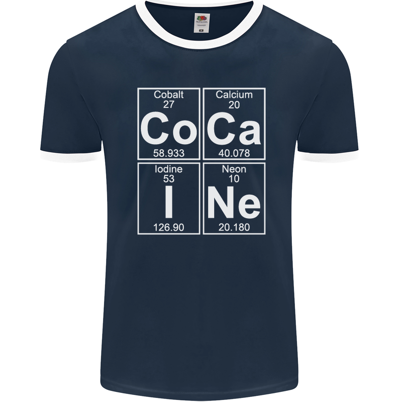 Cocaine Periodic Table Funny Drug Culture Mens Ringer T-Shirt FotL Navy Blue/White