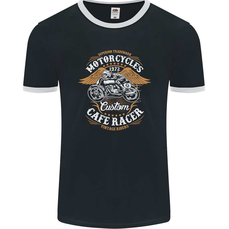 Biker Custom Cafe Racer Motorcycle Mens Ringer T-Shirt FotL Black/White