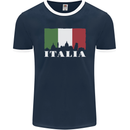 Italy Skyline Italian Flag Mens Ringer T-Shirt FotL Navy Blue/White
