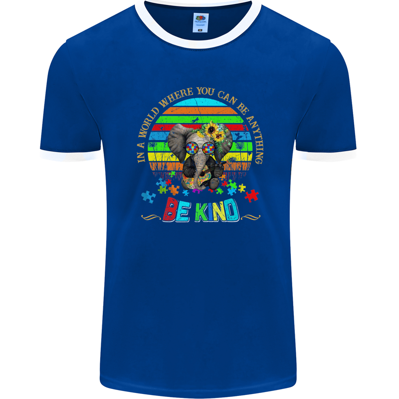 Autism Be Kind Elephant Autistic Mens Ringer T-Shirt FotL Royal Blue/White