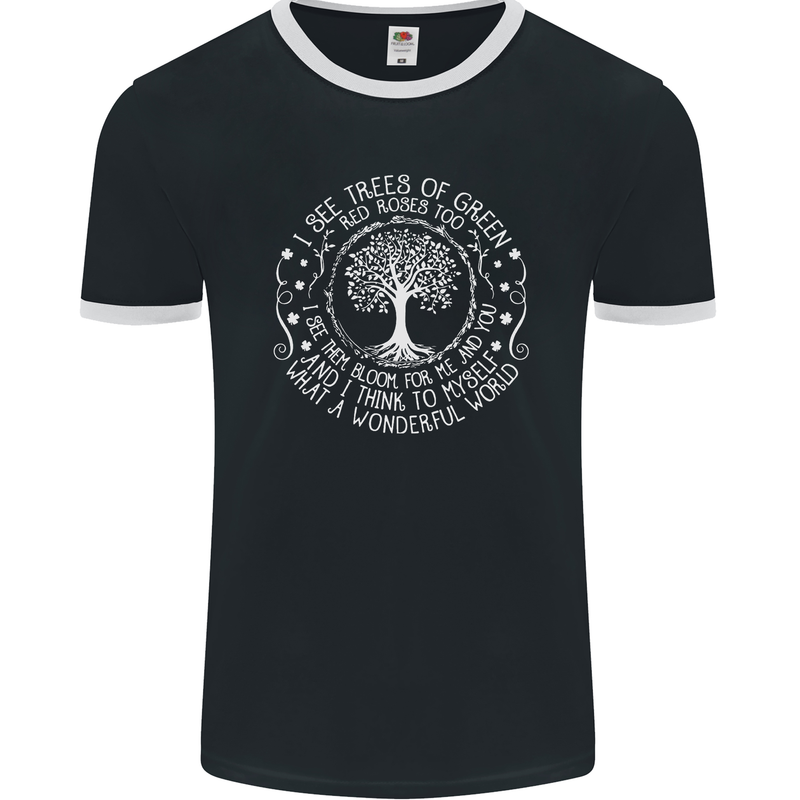 Trees What a Wonderful World Environment Mens Ringer T-Shirt FotL Black/White