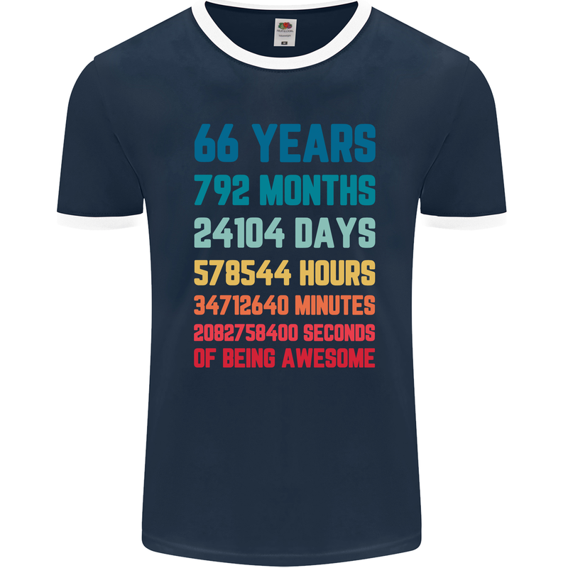 66th Birthday 66 Year Old Mens Ringer T-Shirt FotL Navy Blue/White