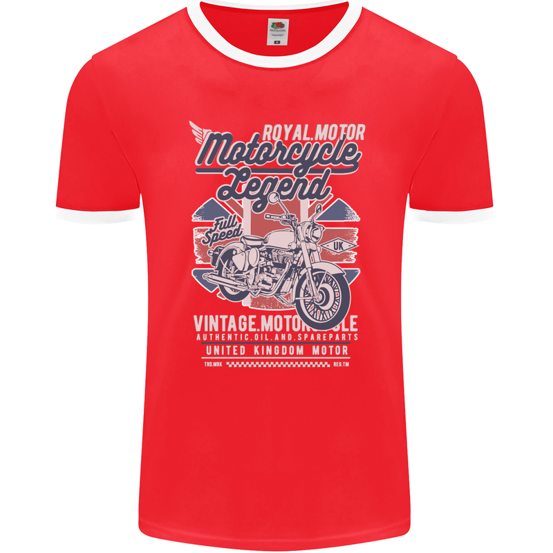 Motorcycle Legend Biker Union Jack British Mens Ringer T-Shirt FotL Red/White