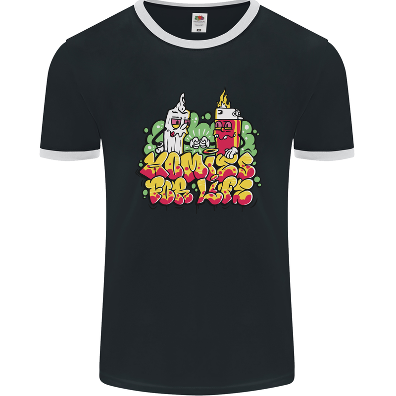 Spliff & Lighter Homies Funny Weed Cannabis Mens Ringer T-Shirt FotL Black/White