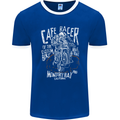 Cafe Racer Skull Motorcycle Biker Motorbike Mens Ringer T-Shirt FotL Royal Blue/White