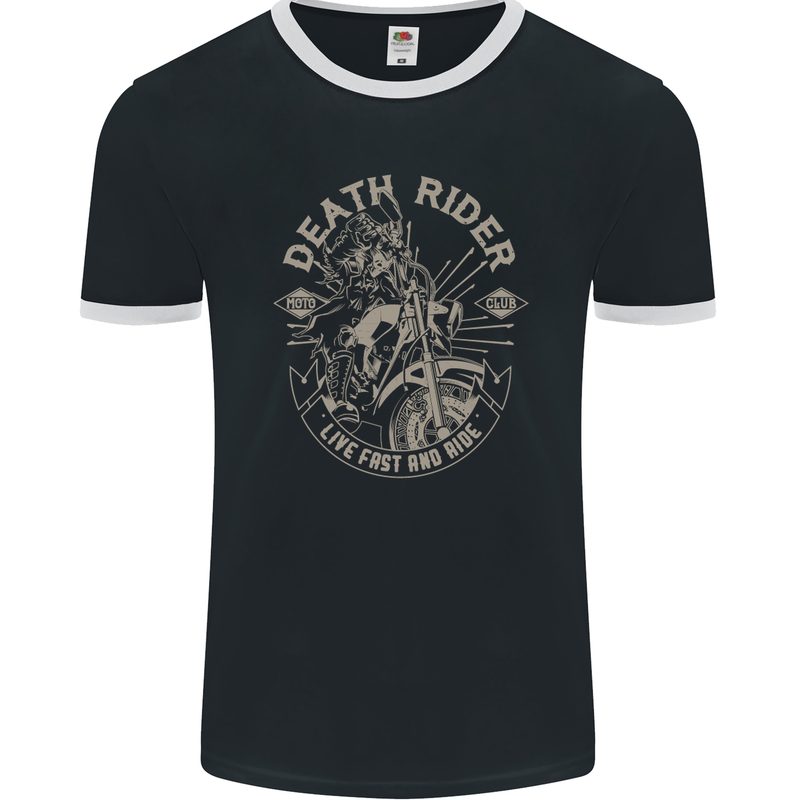 Death Rider Moto Club Biker Motorcycle Mens Ringer T-Shirt FotL Black/White