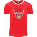 Not in the Mood Funny Highland Cow Mens Ringer T-Shirt FotL Red/White