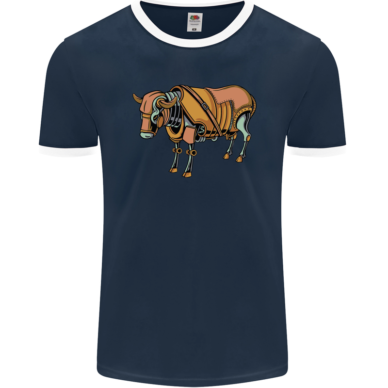 A Steampunk Bull Mens Ringer T-Shirt FotL Navy Blue/White