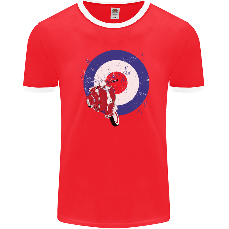 MOD Scooter Motorcycle Motorbike Mens Ringer T-Shirt FotL Red/White