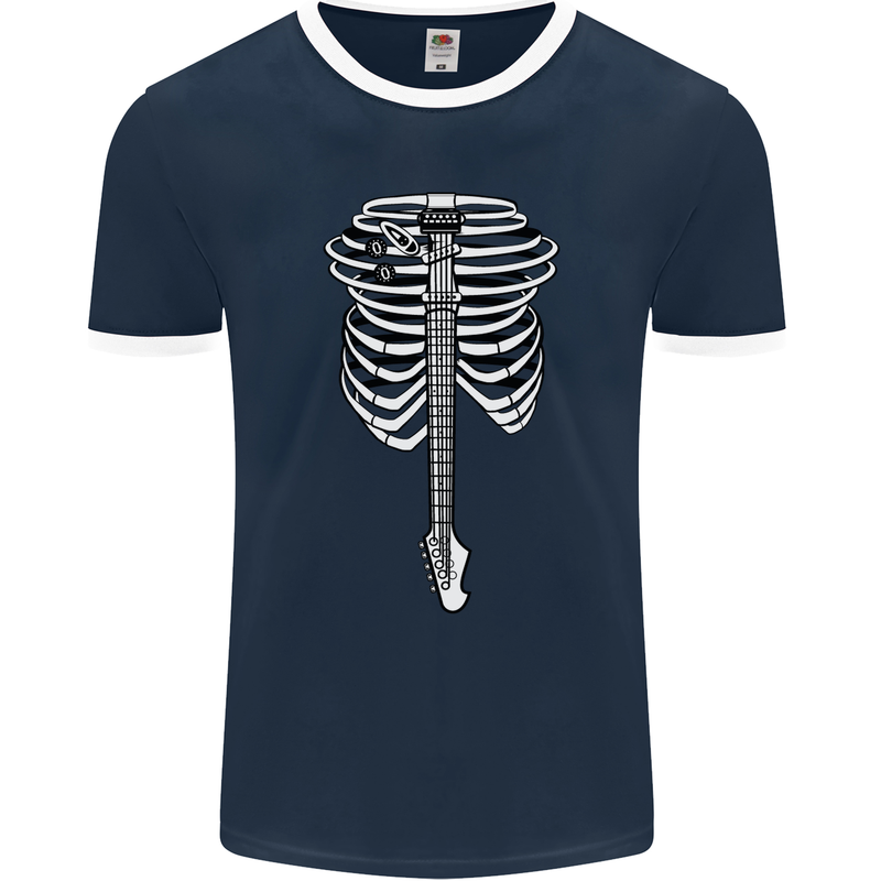 Electric Guitar Ribs Guitarist Acoustic Mens Ringer T-Shirt FotL Navy Blue/White