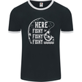 Here Fishy Fishy Funny Fishing Fisherman Mens Ringer T-Shirt FotL Black/White