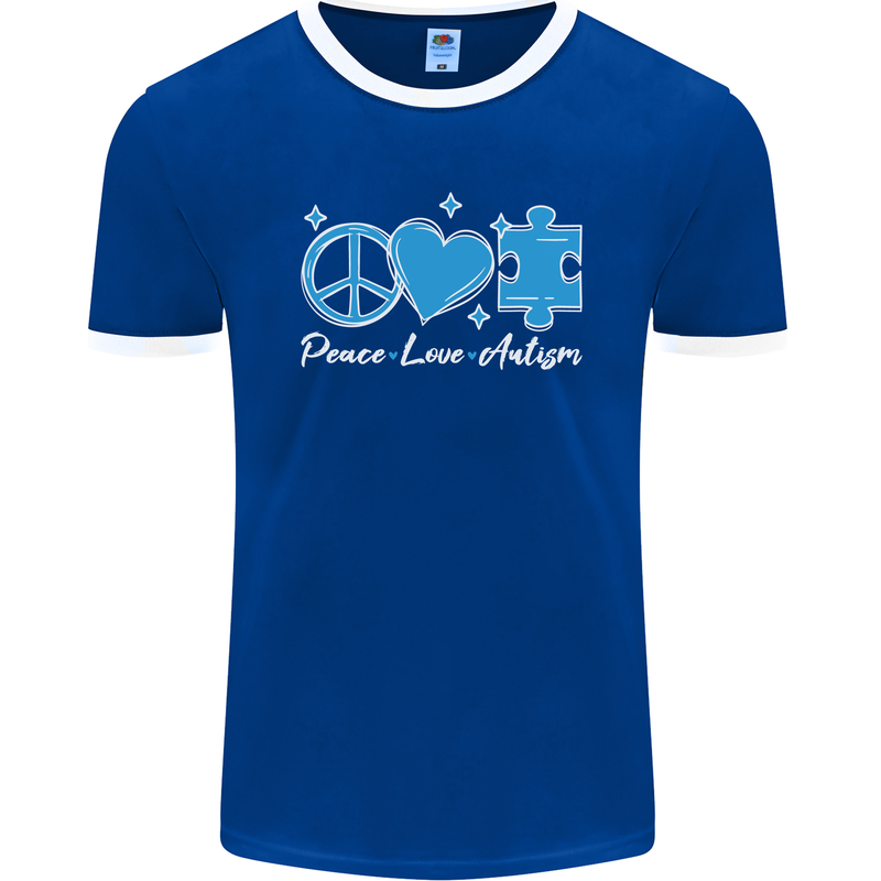 Peace Autism Austistic Mens Ringer T-Shirt FotL Royal Blue/White
