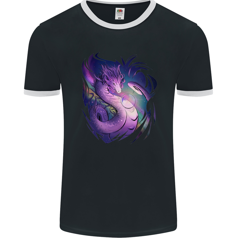 Fantasy Dragon Mens Ringer T-Shirt FotL Black/White