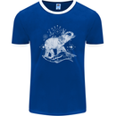 Sacral Style Elephant Meditation Tattoo Art Mens Ringer T-Shirt FotL Royal Blue/White