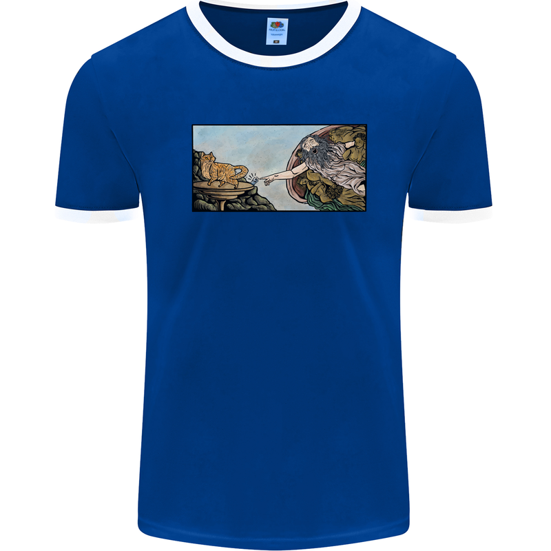 Funny Cat Creation Mens White Ringer T-Shirt Royal Blue/White