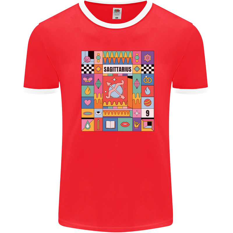 A Vibrant Sagittarius Star Sign Zodiac Mens Ringer T-Shirt FotL Red/White