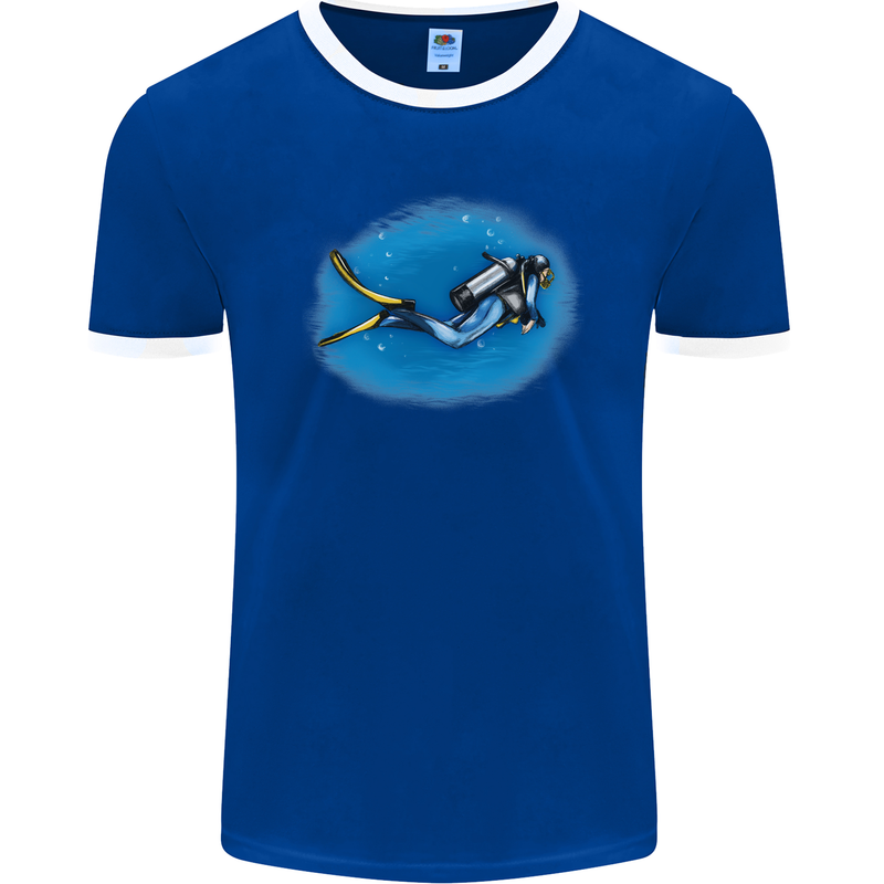 Ocean Scuba Diver Scuba Diving Mens Ringer T-Shirt FotL Royal Blue/White