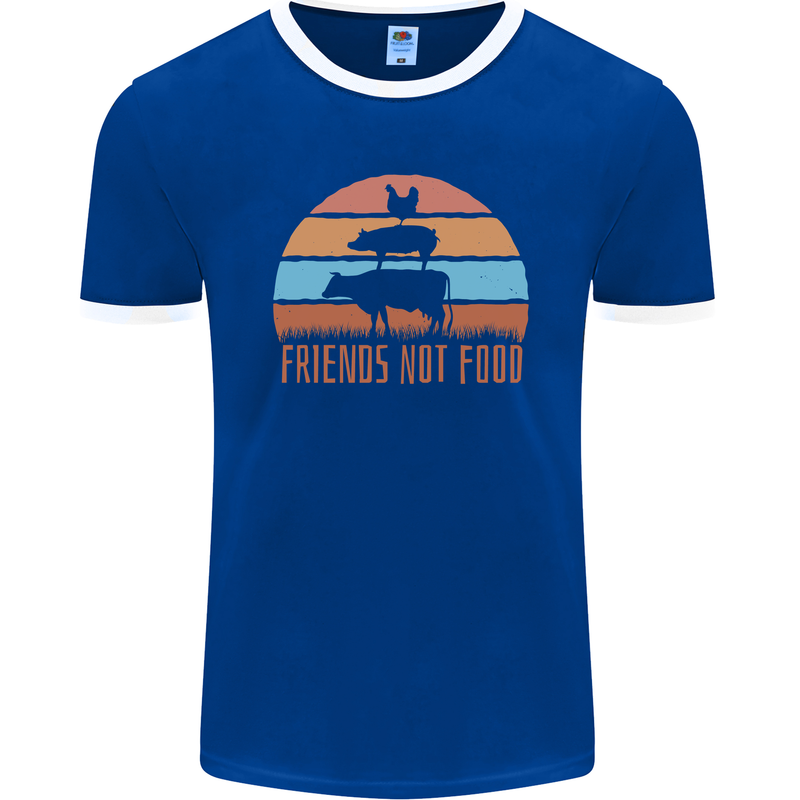 Vegetarian Animals Friends Not Food Vegan 2 Mens Ringer T-Shirt FotL Royal Blue/White