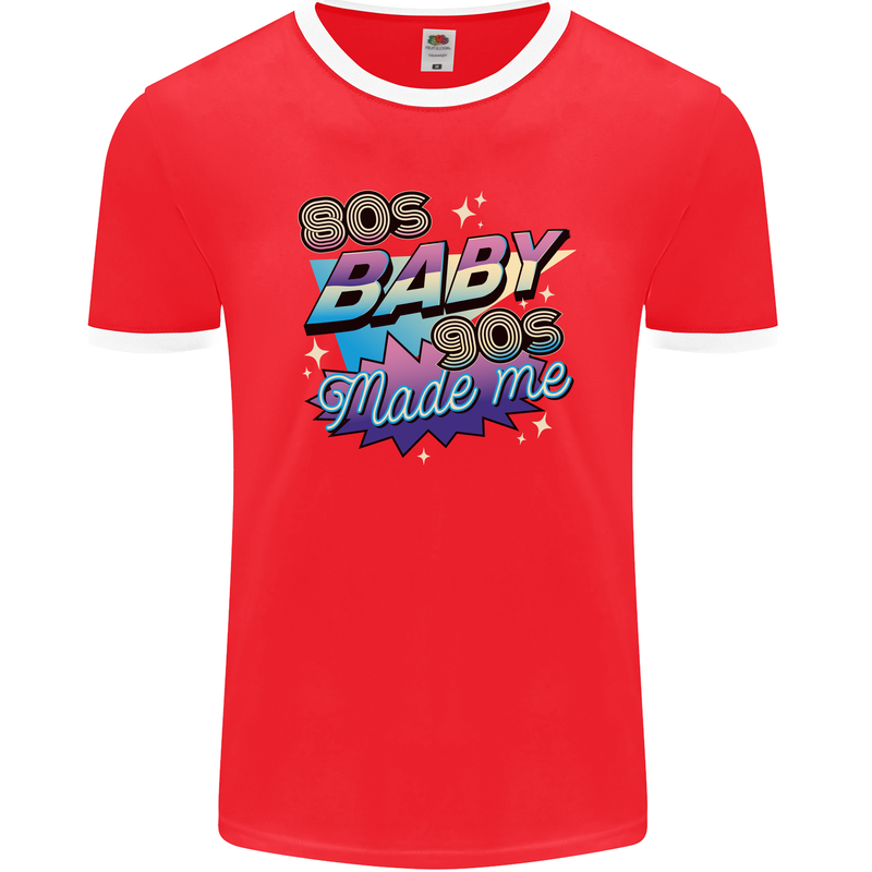 80s Baby 90s Made Me Music Pop Rock Mens Ringer T-Shirt FotL Red/White