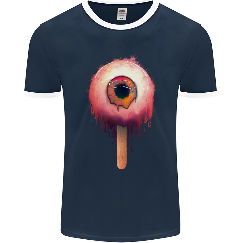 Eyesicle Horror Hangover Eye Gothic Demon Mens Ringer T-Shirt FotL Navy Blue/White