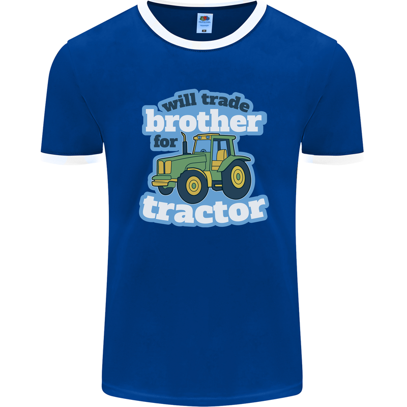 Will Trade Brother For Tractor Farming Mens Ringer T-Shirt FotL Royal Blue/White