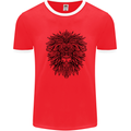 Mandala Lion Mens White Ringer T-Shirt Red/White