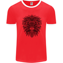 Mandala Lion Mens White Ringer T-Shirt Red/White