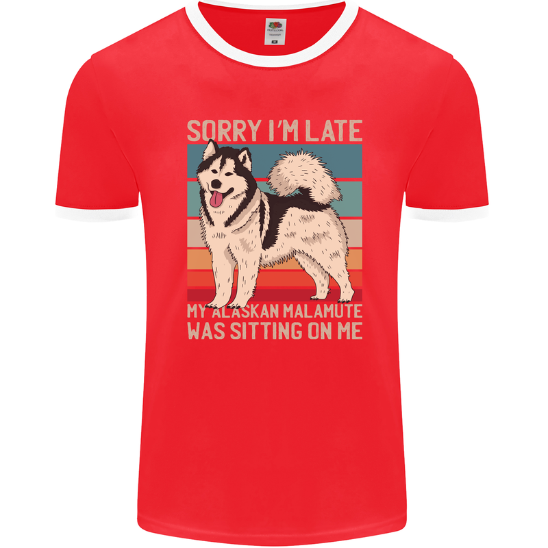 Alaskan Dog Sorry I'm Late Mens Ringer T-Shirt FotL Red/White