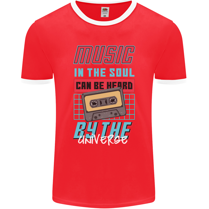 Music in the Soul Heard by the Universe Mens Ringer T-Shirt FotL Red/White