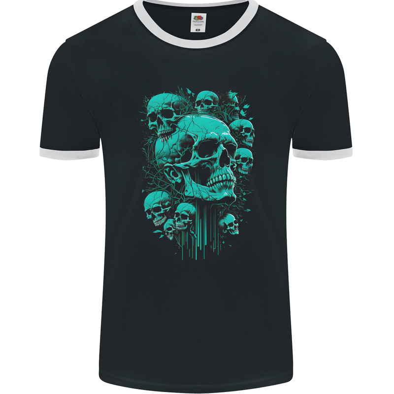 Skull Time Gothic Heavy Metal Rock Music Biker Mens Ringer T-Shirt FotL Black/White