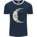 Steampunk Moon Skull Mens Ringer T-Shirt FotL Navy Blue/White