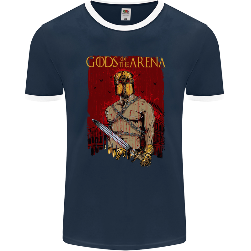 Gods of the Arena MMA Martial Arts Gym Mens Ringer T-Shirt FotL Navy Blue/White