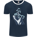 Megalodon v Great White Shark v Scuba Diver Mens Ringer T-Shirt FotL Navy Blue/White