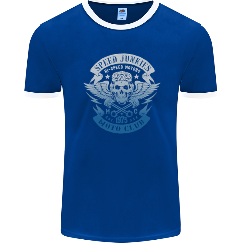 High Speed Junkies Biker Mortorcycle Mens Ringer T-Shirt FotL Royal Blue/White