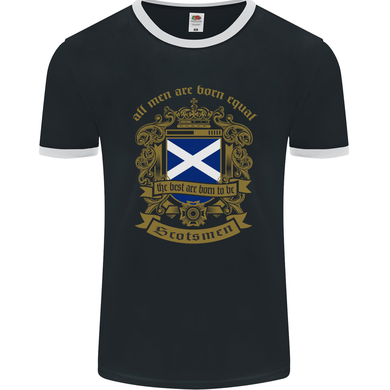 All Men Are Born Equal Scotland Scottish Mens Ringer T-Shirt FotL Black/White