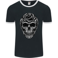 Rose Skull Biker Gothic Mens Ringer T-Shirt FotL Black/White