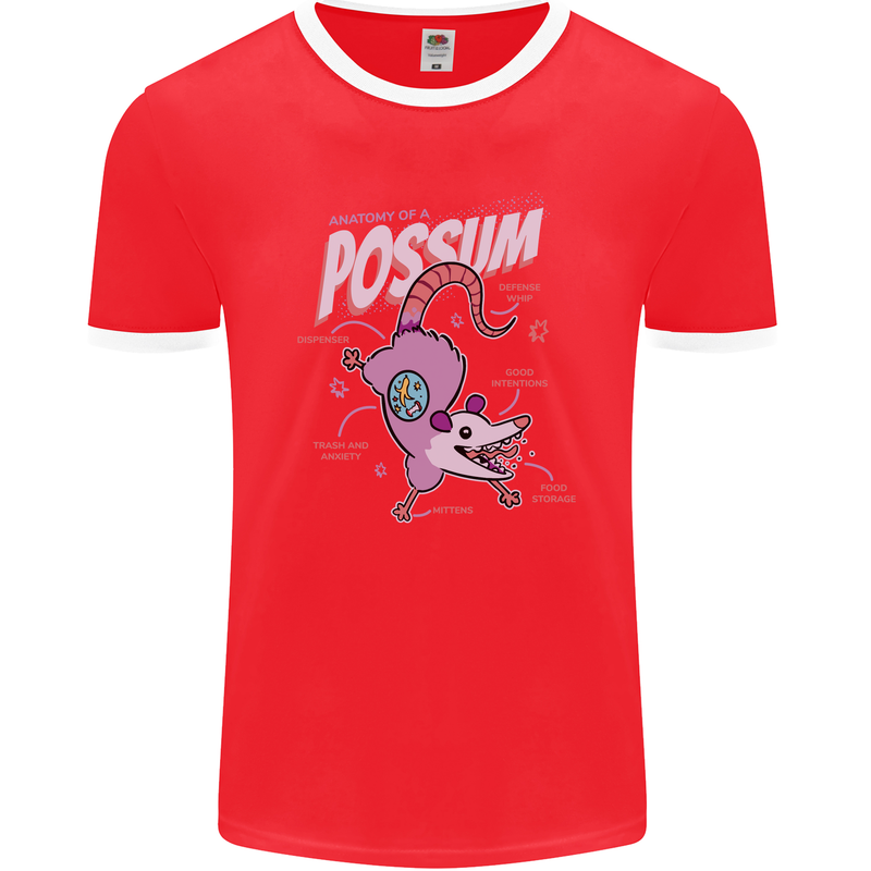 Possum Anatomy Mens Ringer T-Shirt FotL Red/White