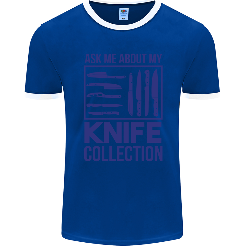 Ask About My Knife Collection Funny Chef Mens Ringer T-Shirt FotL Royal Blue/White