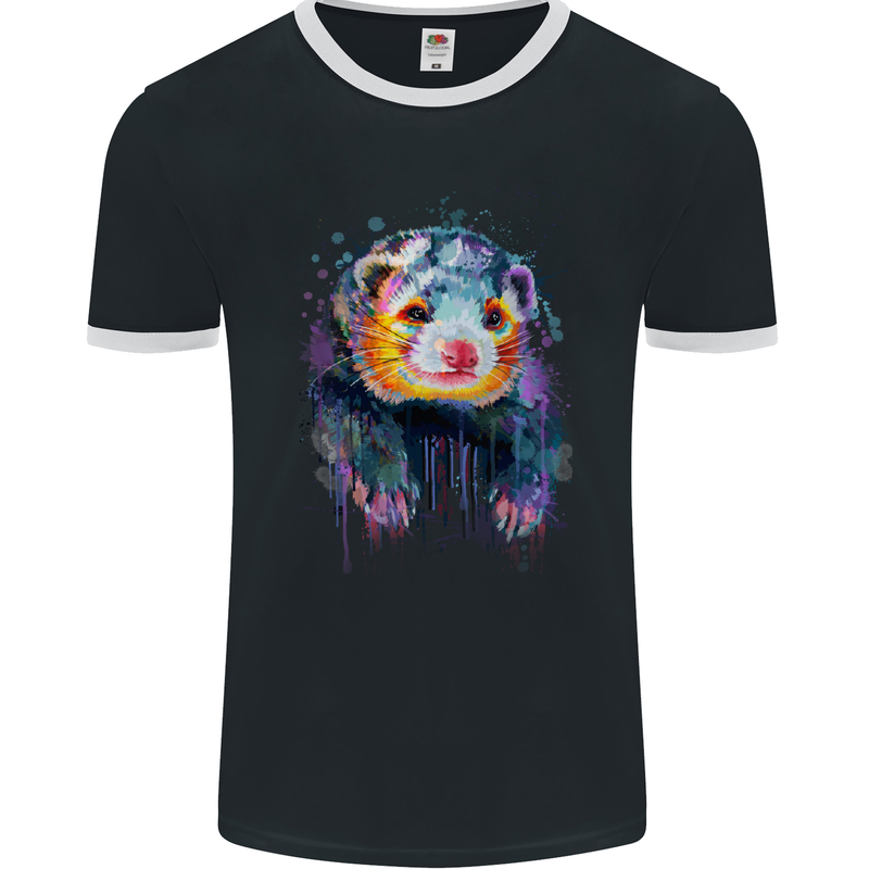 A Ferret Watercolour Mens Ringer T-Shirt FotL Black/White