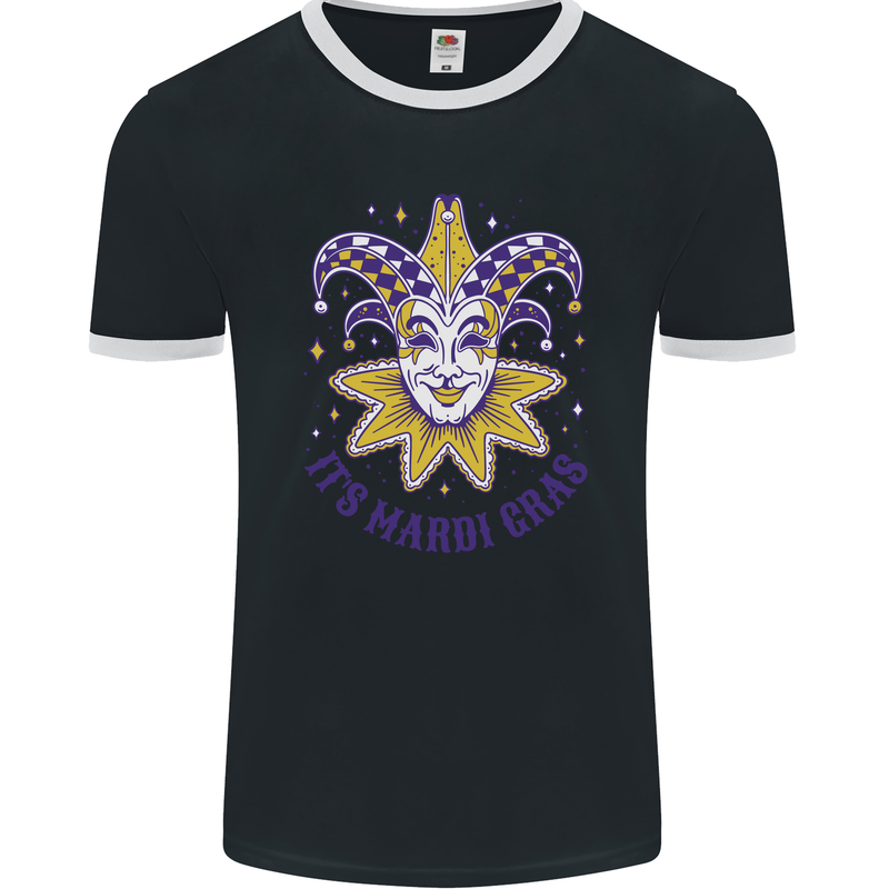 Its Mardi Gras Mens Ringer T-Shirt FotL Black/White