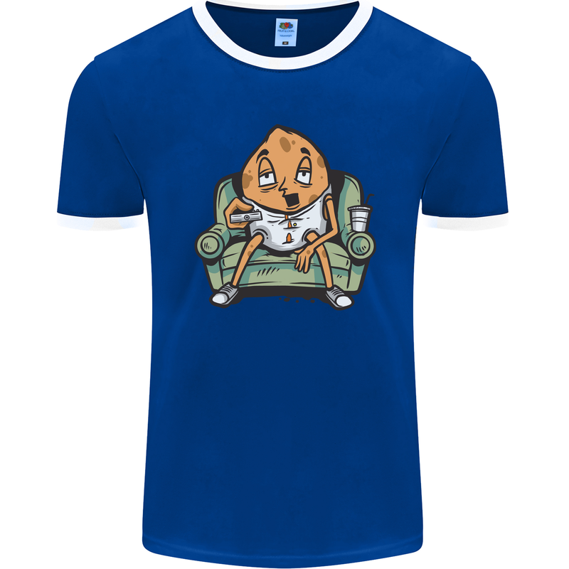 Funny Lazy Couch Potato Watchng TV Mens Ringer T-Shirt FotL Royal Blue/White
