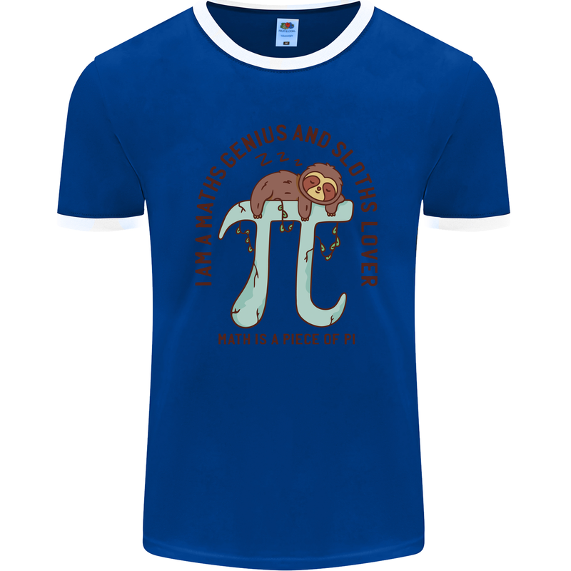 I'm a Maths Genius and Sloth Lover Funny Mens Ringer T-Shirt FotL Royal Blue/White