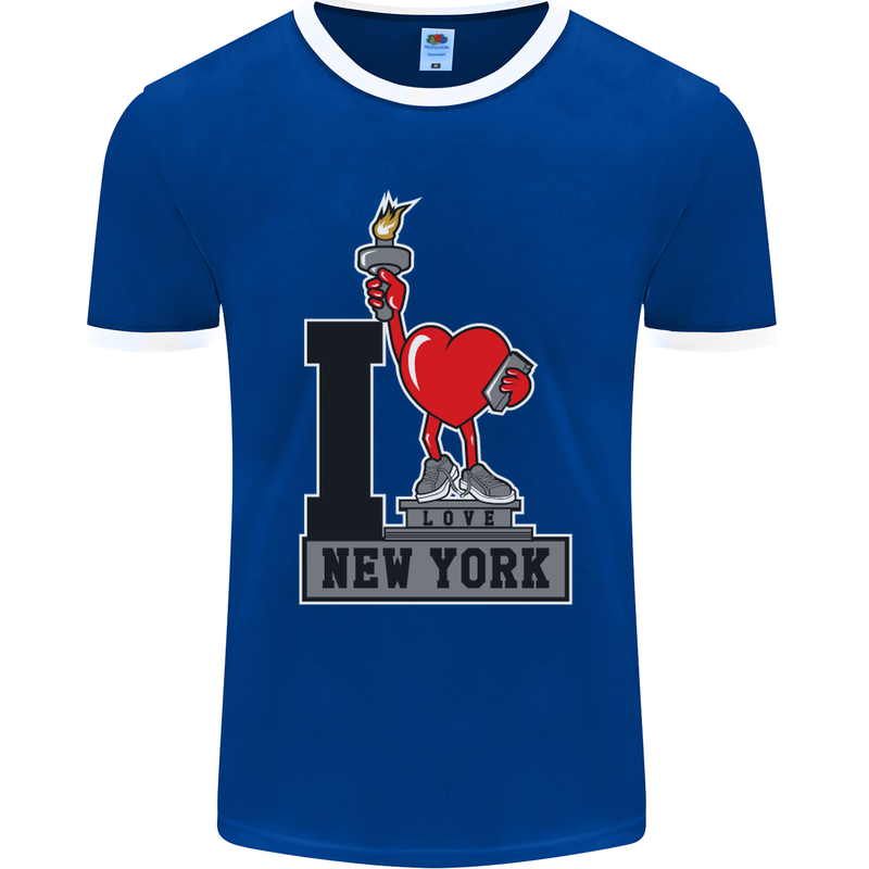 I Love (Heart) New York Mens Ringer T-Shirt FotL Royal Blue/White