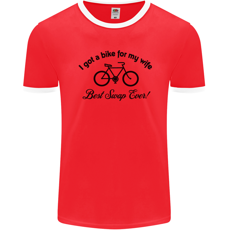 Cycling A Bike for My Wife Cyclist Funny Mens Ringer T-Shirt FotL Red/White