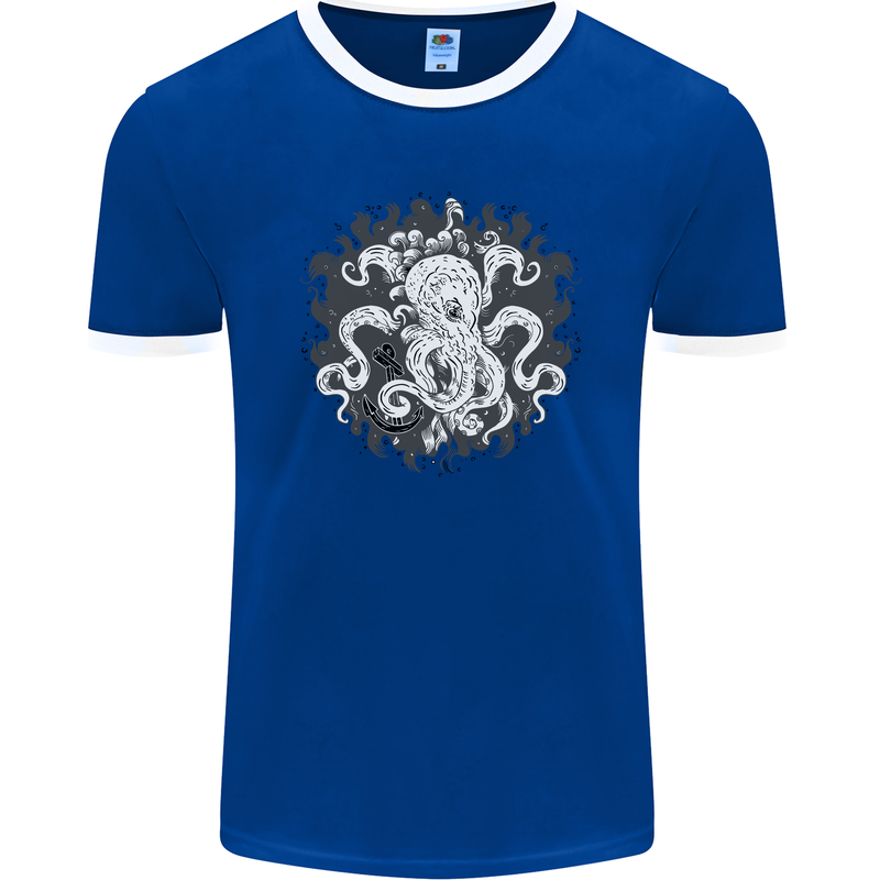 An Octopus in the Deep Ocean Sailor Sailing Mens Ringer T-Shirt FotL Royal Blue/White